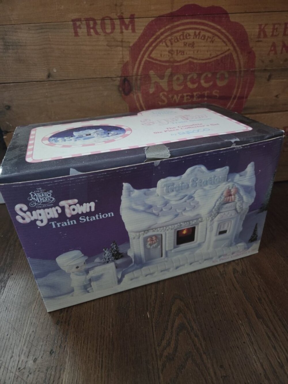 Vtg Precious Moments Sugar Town Train Station Complete 6 Piece Set